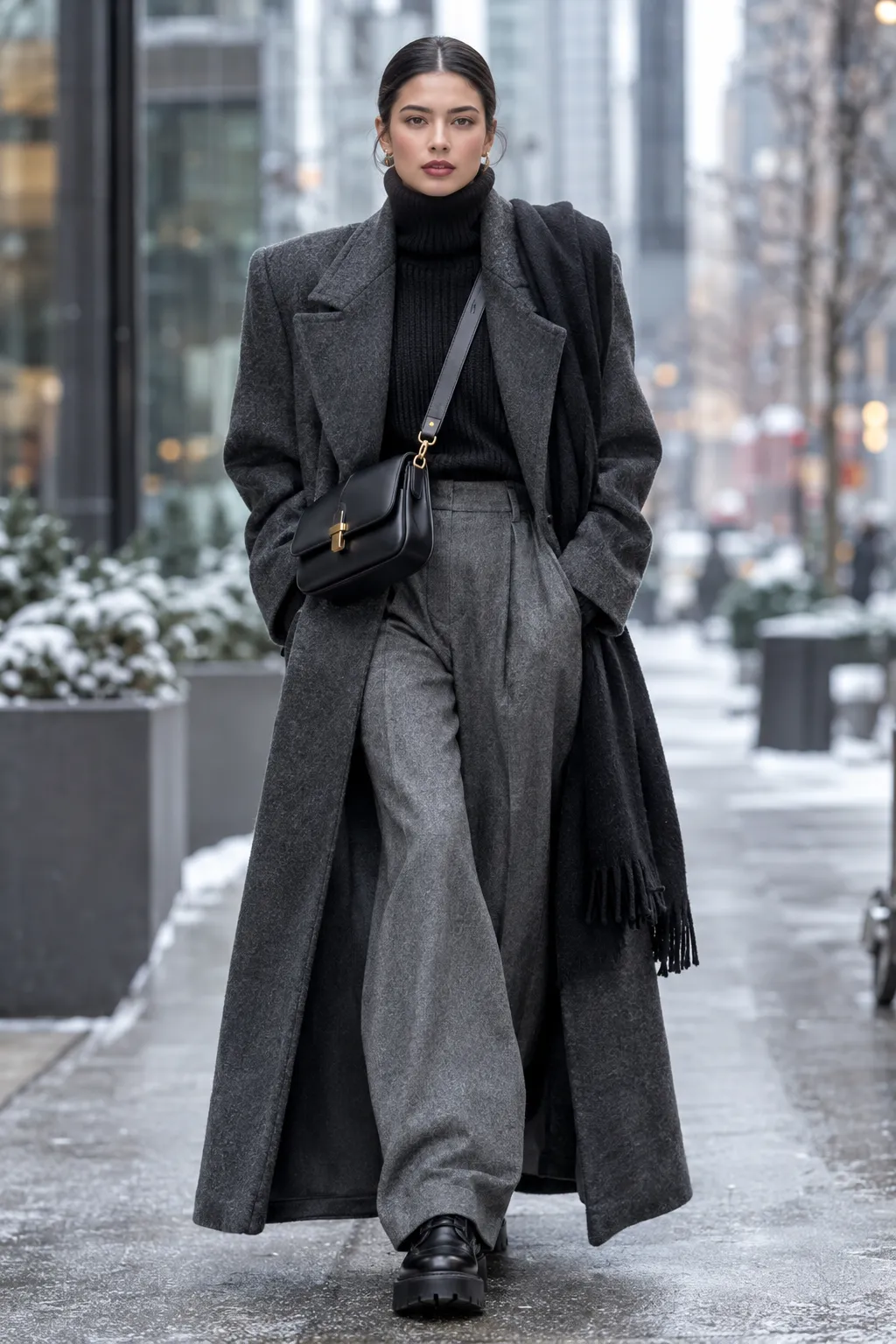 Monochrome Wool Overcoat Look