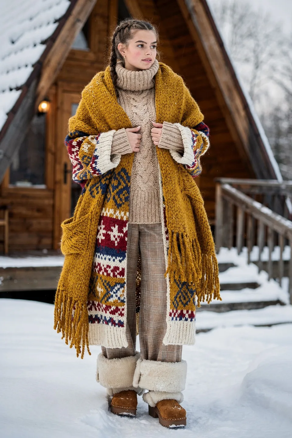 Nordic Knit Layers with Mustard Shawl