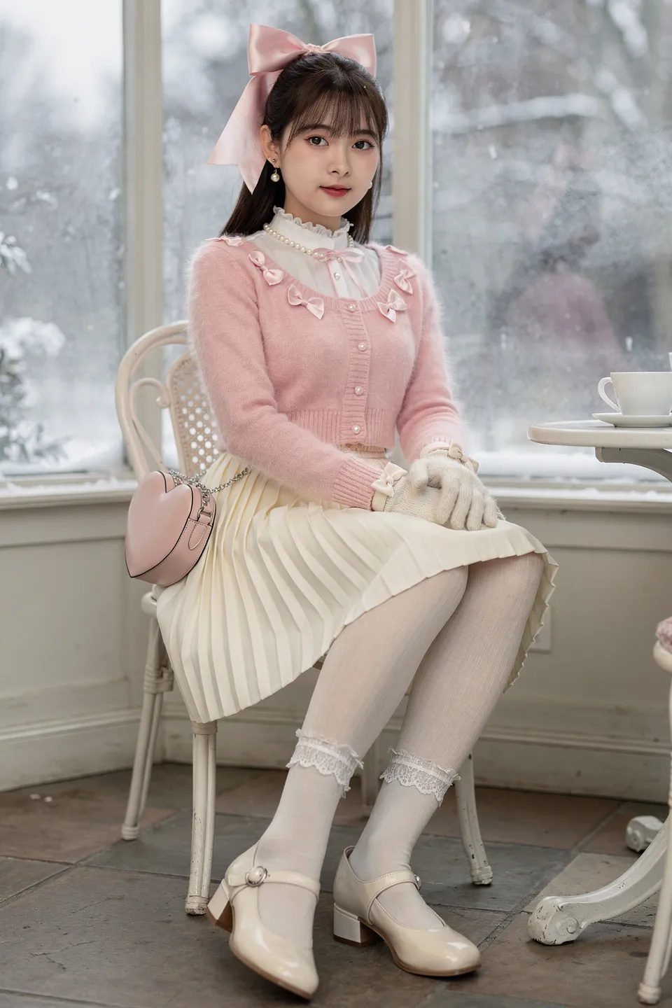 Pink Bow Cardigan Tea Party Outfit