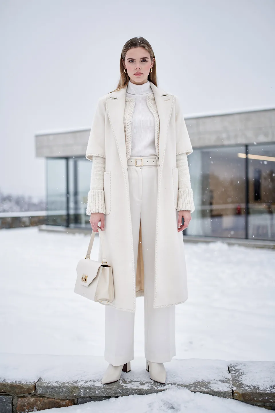 All White Winter Coat Look