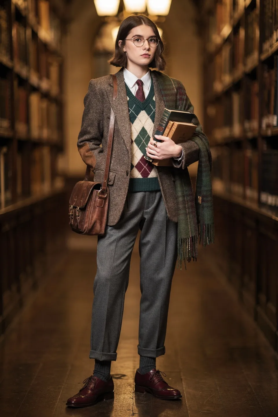 Dark Academia Tweed Blazer Outfit