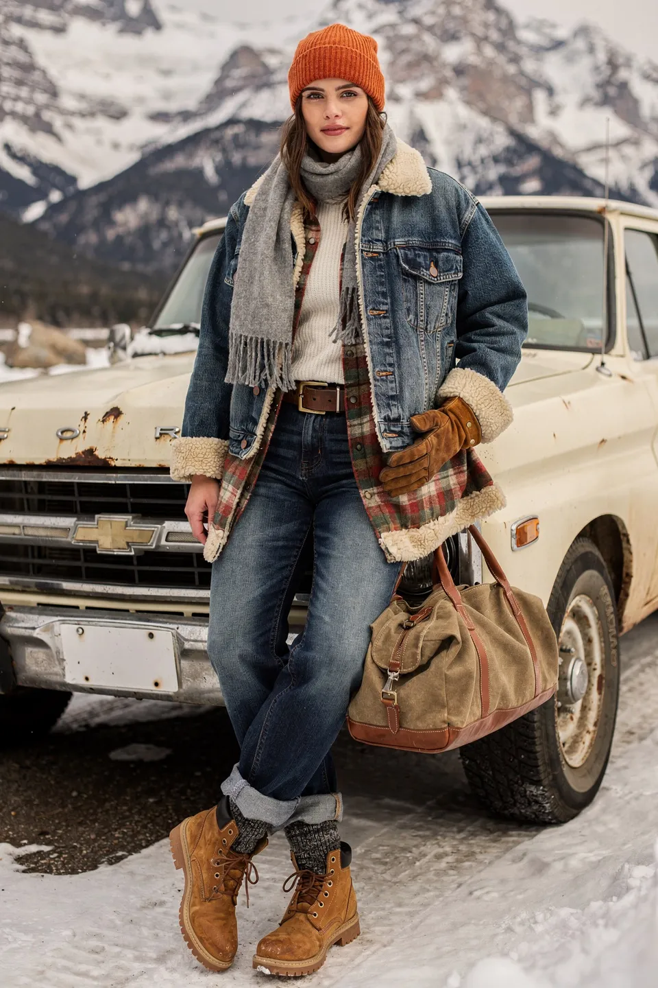 Sherpa Denim Jacket Road Trip Look