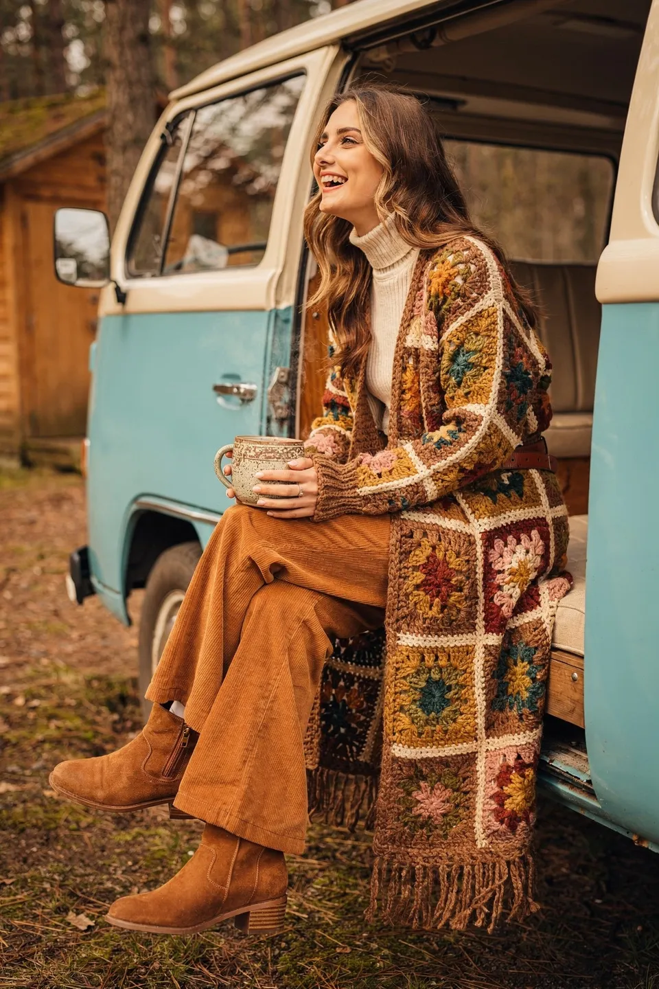 Boho Crochet Cardigan Camper Van Look