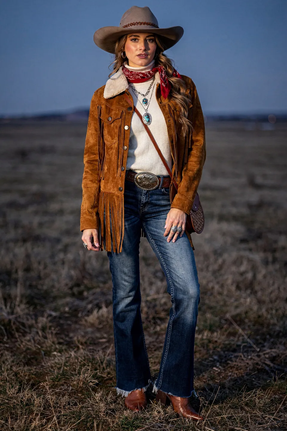 Western Fringe Suede Jacket Look