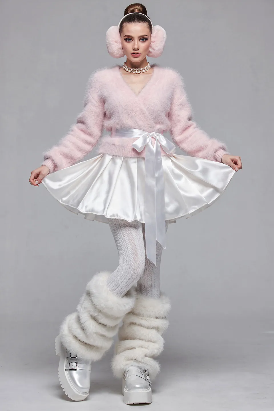 Balletcore Pink Fluffy Wrap Top with Satin Skirt