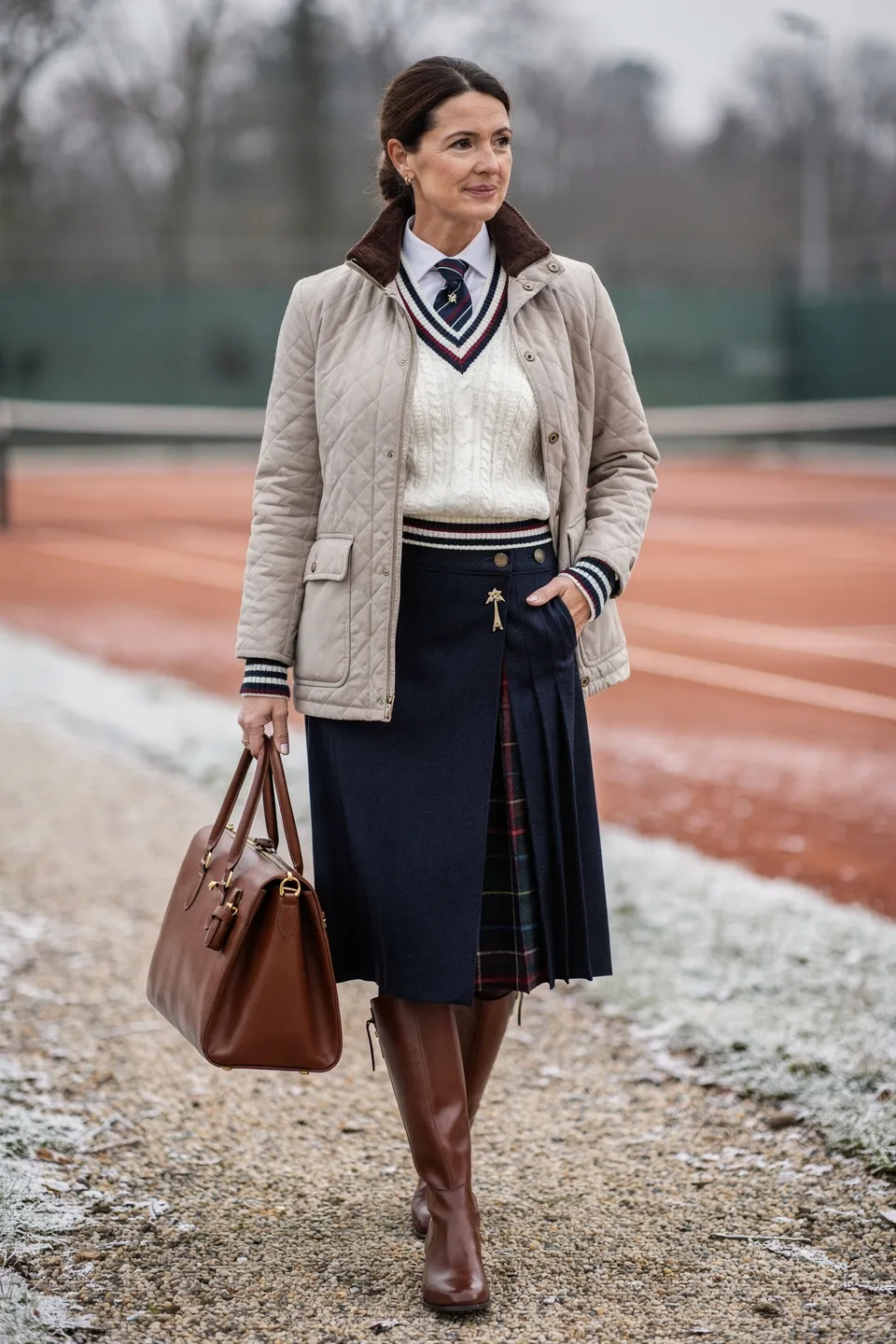 Quilted Jacket and Tennis Sweater Look