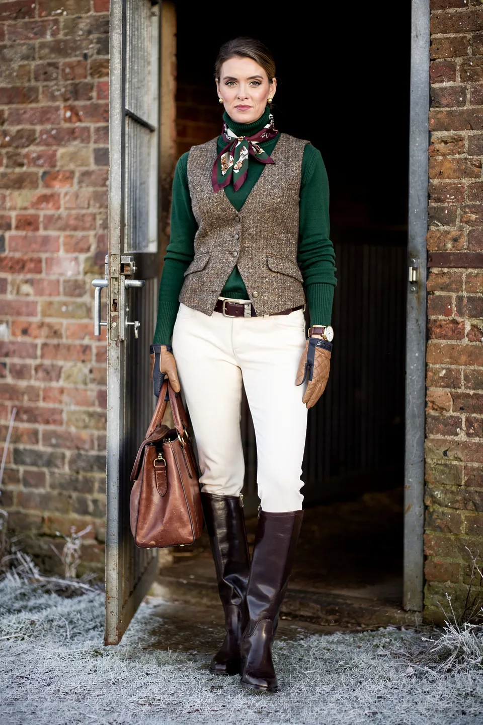 Tweed Vest and Equestrian Boots Look