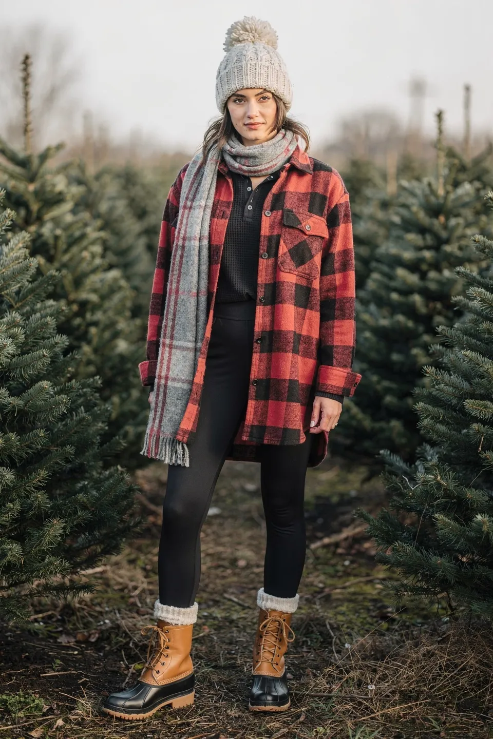 Red Buffalo Plaid Shacket with Black Leggings and Duck Boots Red Buffalo Plaid Shacket with Black Leggings and Duck Boots